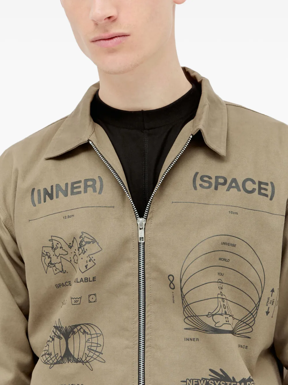 Space Available Inner Space Plant print zip-front shirt jacket Groen