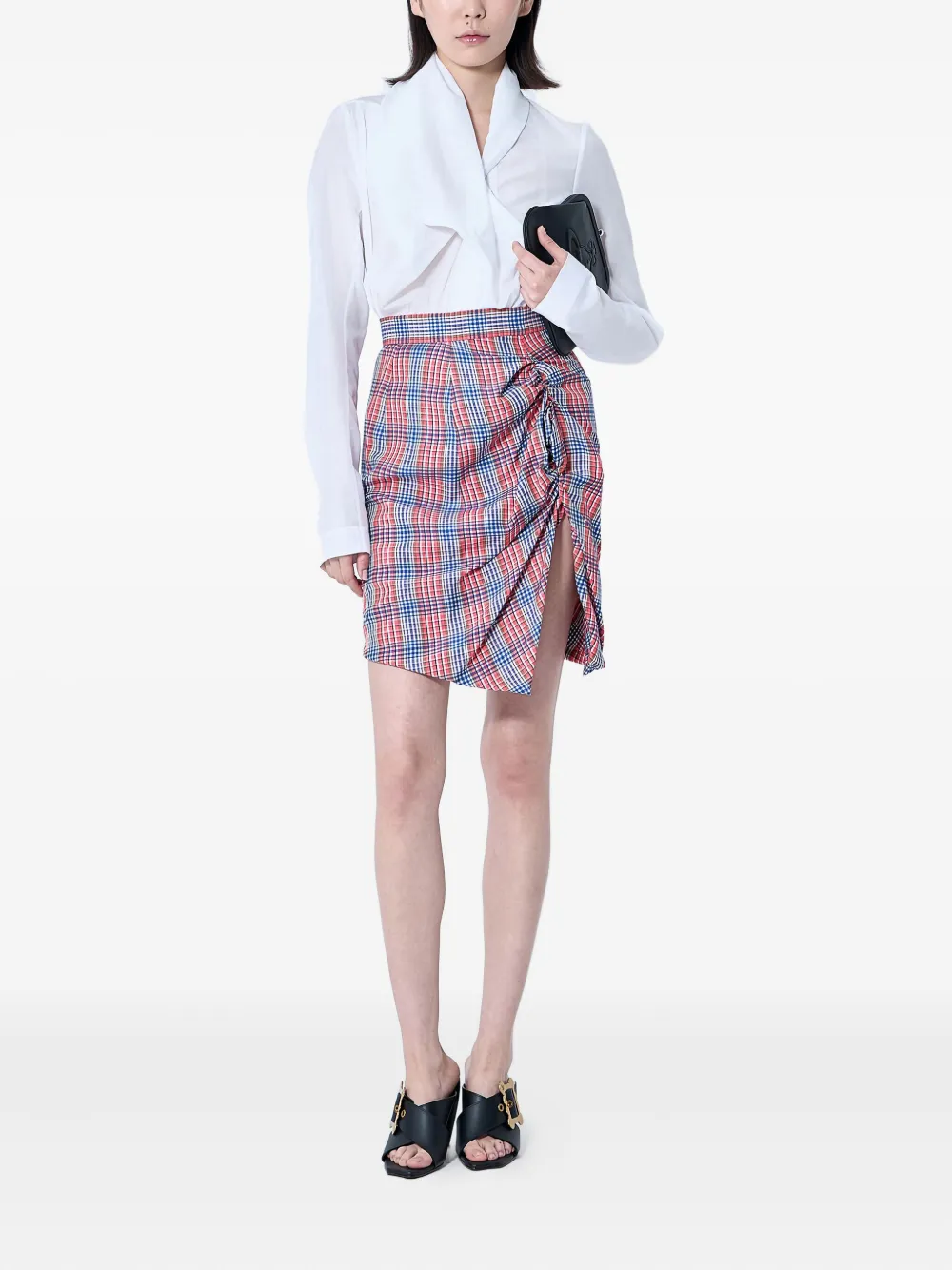 Vivienne Westwood check weave rouched side panel skirt Rood