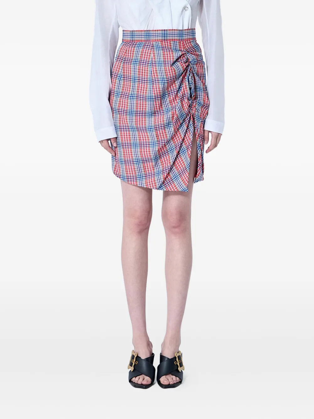 Vivienne Westwood check weave rouched side panel skirt Rood