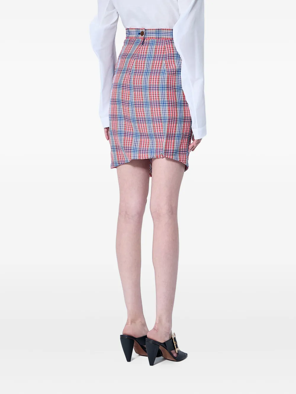 Vivienne Westwood check weave rouched side panel skirt Rood