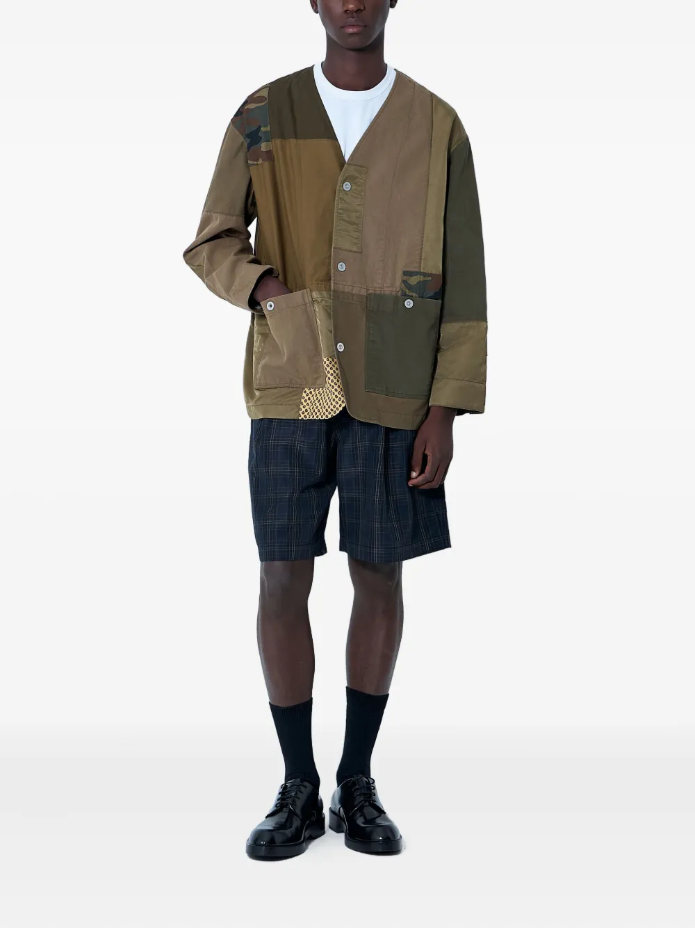 Comme des Garçons Homme patchwork panelled shirt jacket Groen