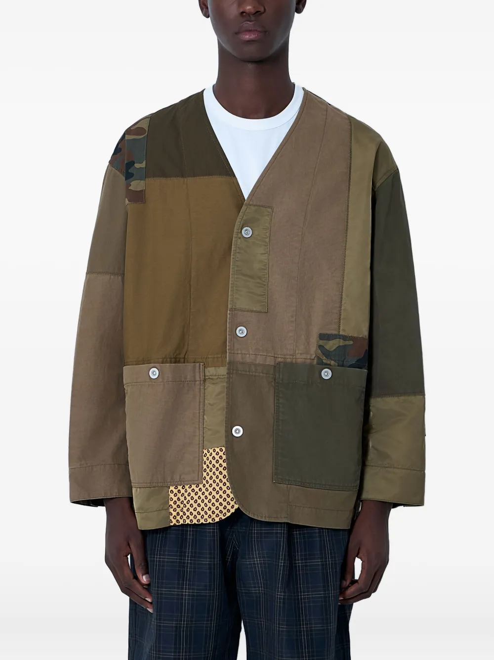 Comme des Garçons Homme patchwork panelled shirt jacket Groen