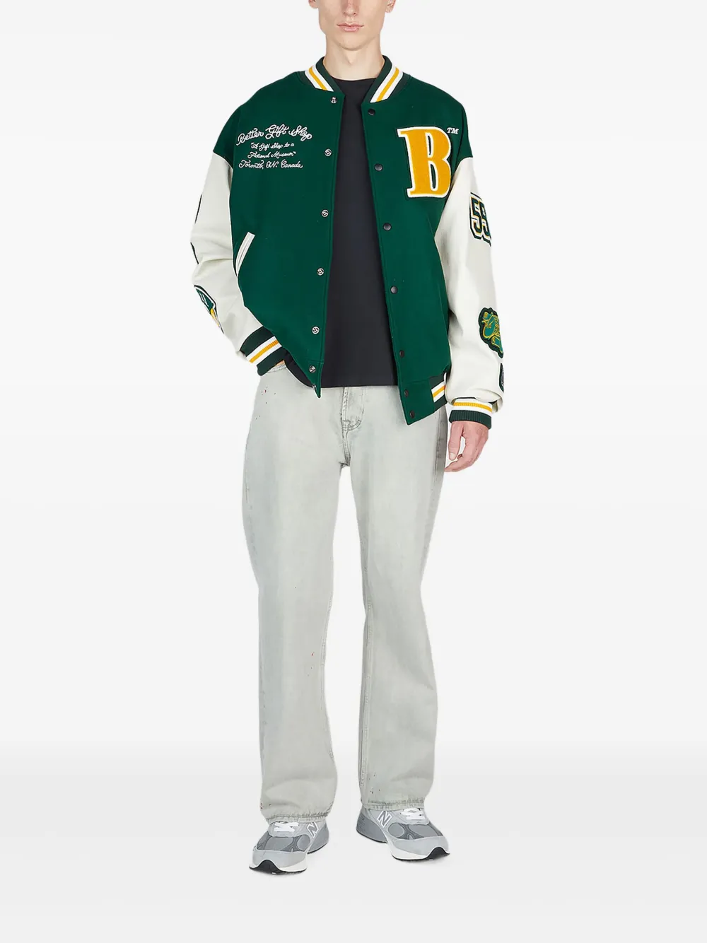 Better Gift Shop leather-sleeve appliqué varsity jacket | جاكيتات بومبر | Image 2