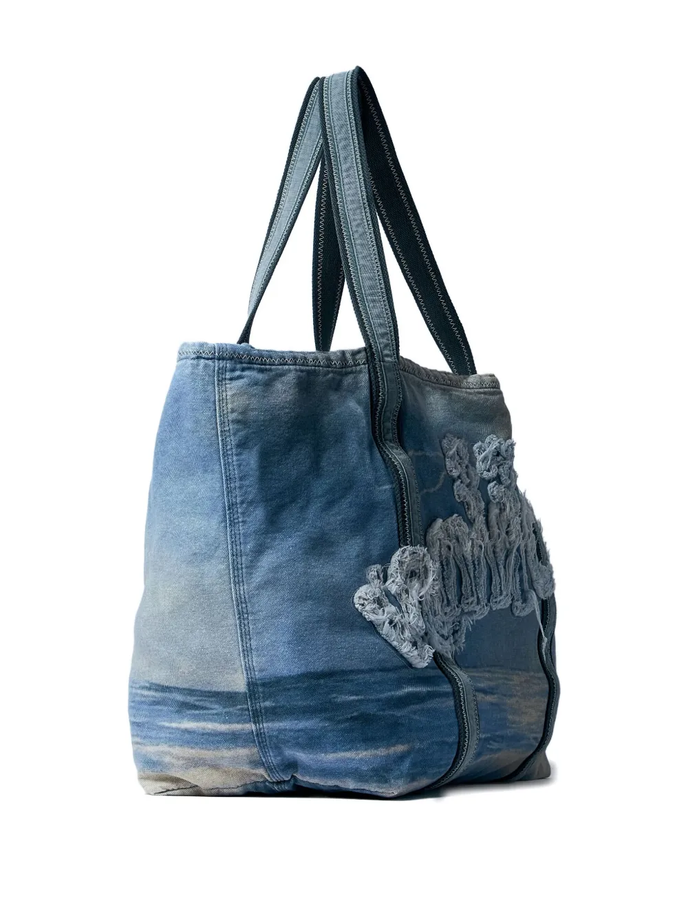 ERL Venice frayed-detail tote bag Blauw