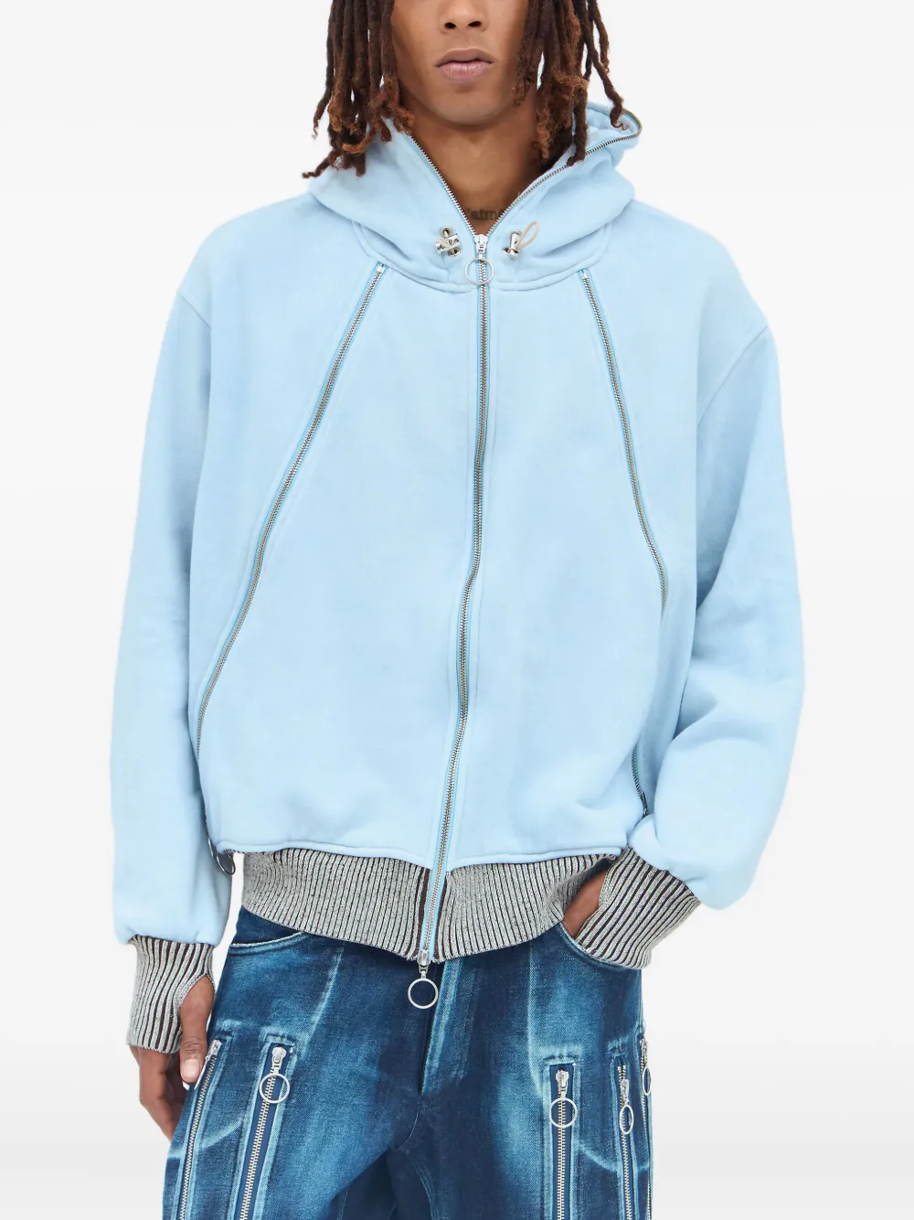 Charlie Constantinou Hybrid zip-panel hooded sweatshirt - ブルー Charlie Constantinou Hybrid zip-panel hooded sweatshirt - ブルー
