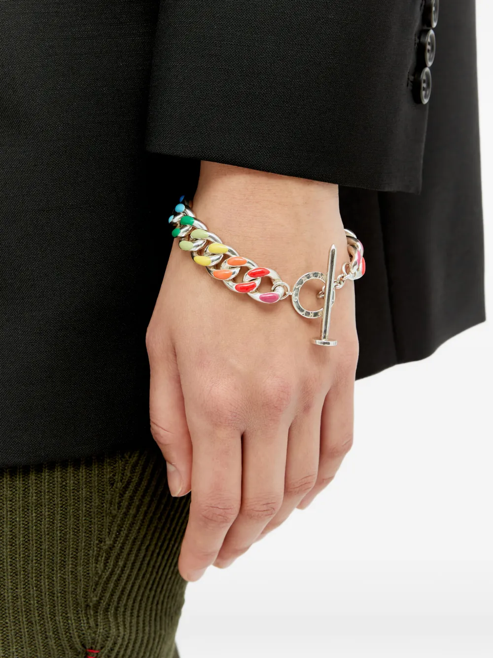  Fry Powers Pulsera De Cadena Barbada Rainbow - Plateado 