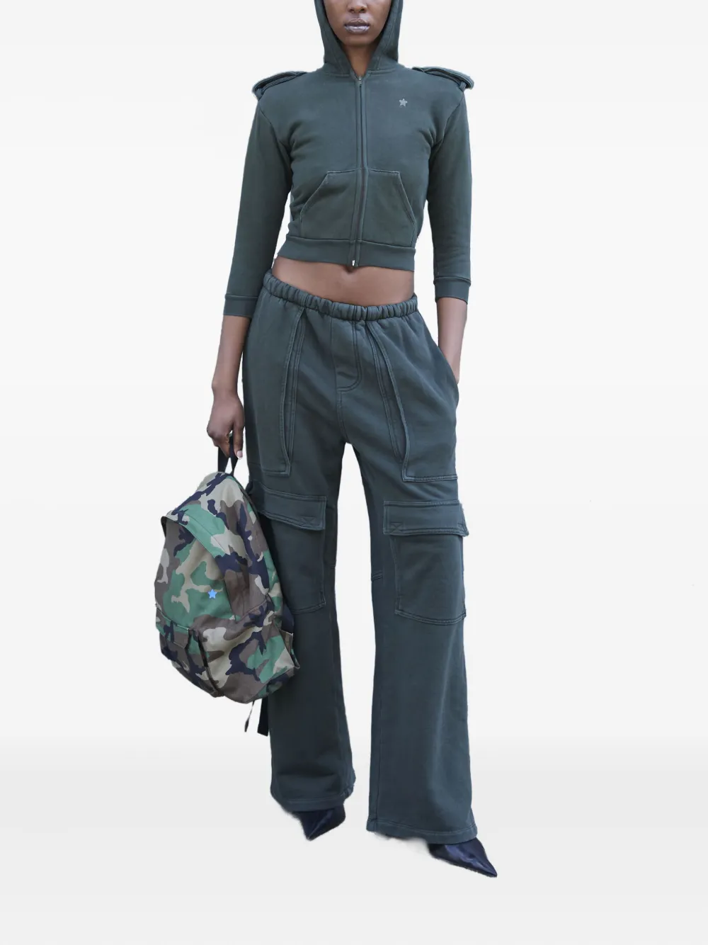 GREG ROSS Shrunken Military epaulettes zip-front hoodie | Hoodies | Image 2