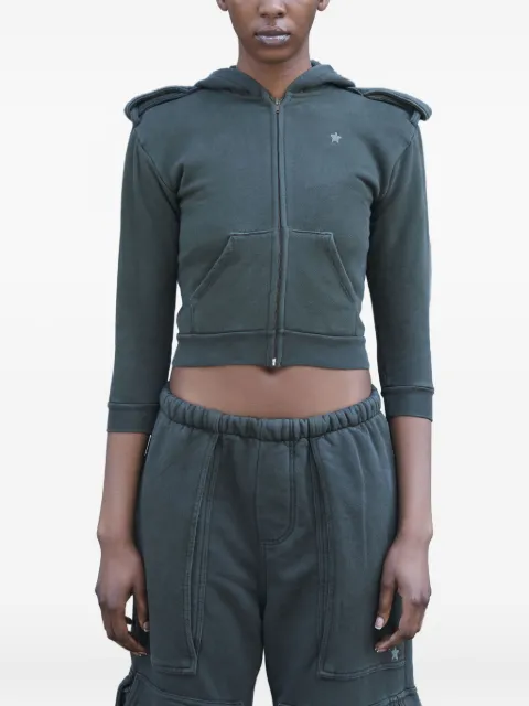 GREG ROSS Shrunken Military epaulettes zip-front hoodie