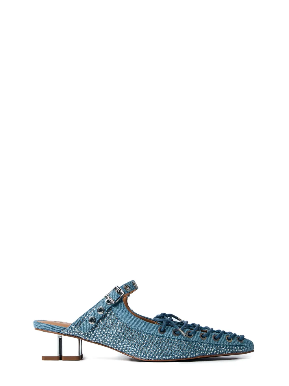 GANNI 35mm denim-effect lace-up mules S2926928|Blue