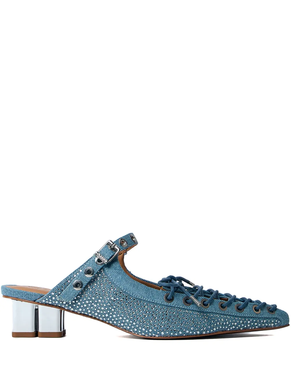 GANNI 35mm denim-effect lace-up mules S2926928|Blue