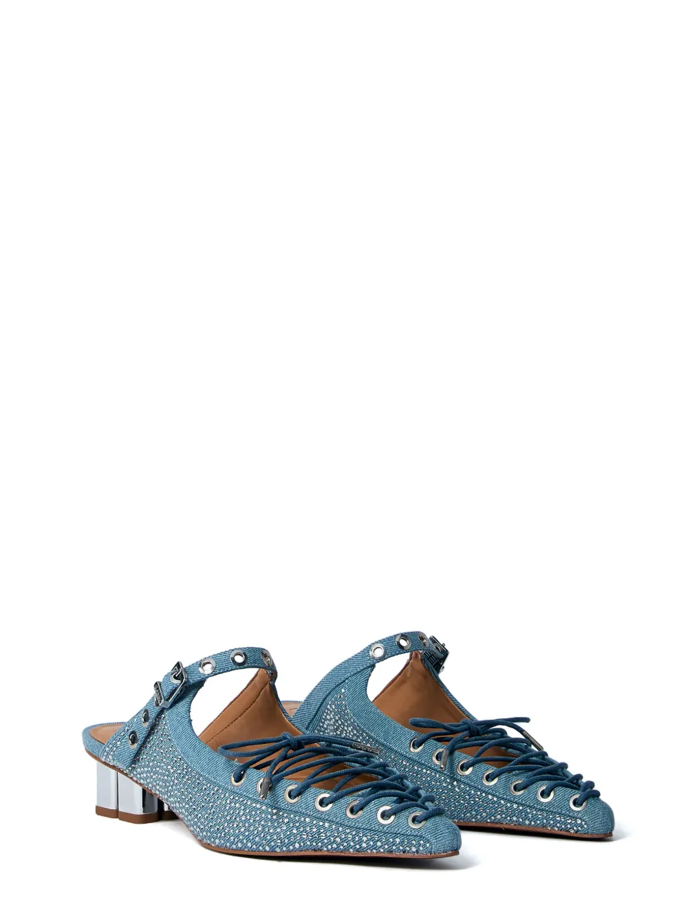 GANNI 35mm denim-effect lace-up mules S2926928|Blue