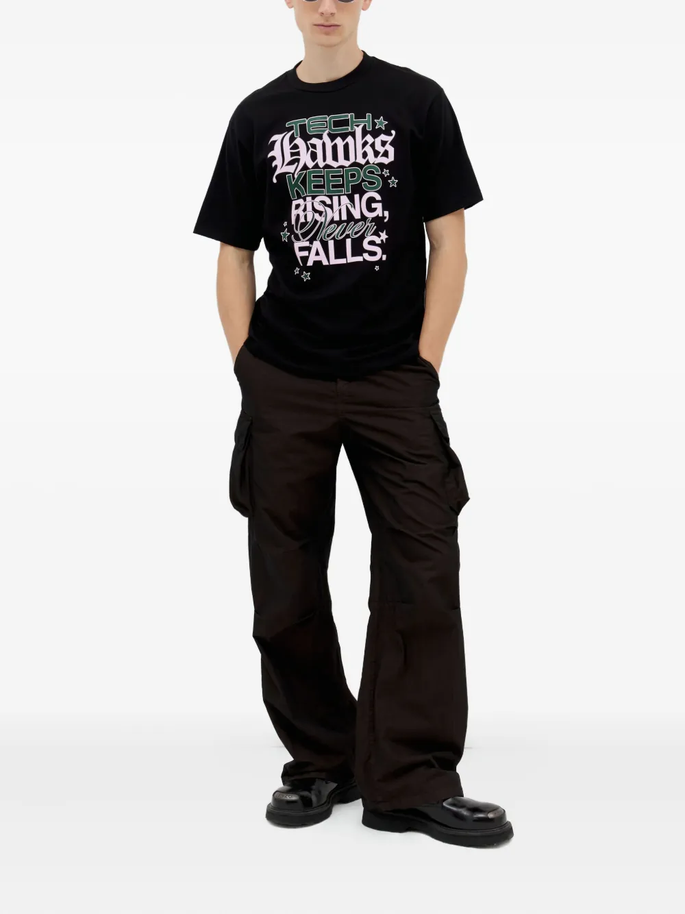 ICE & TECHNO TH Fan T-shirt met grafische print en ronde hals - Zwart