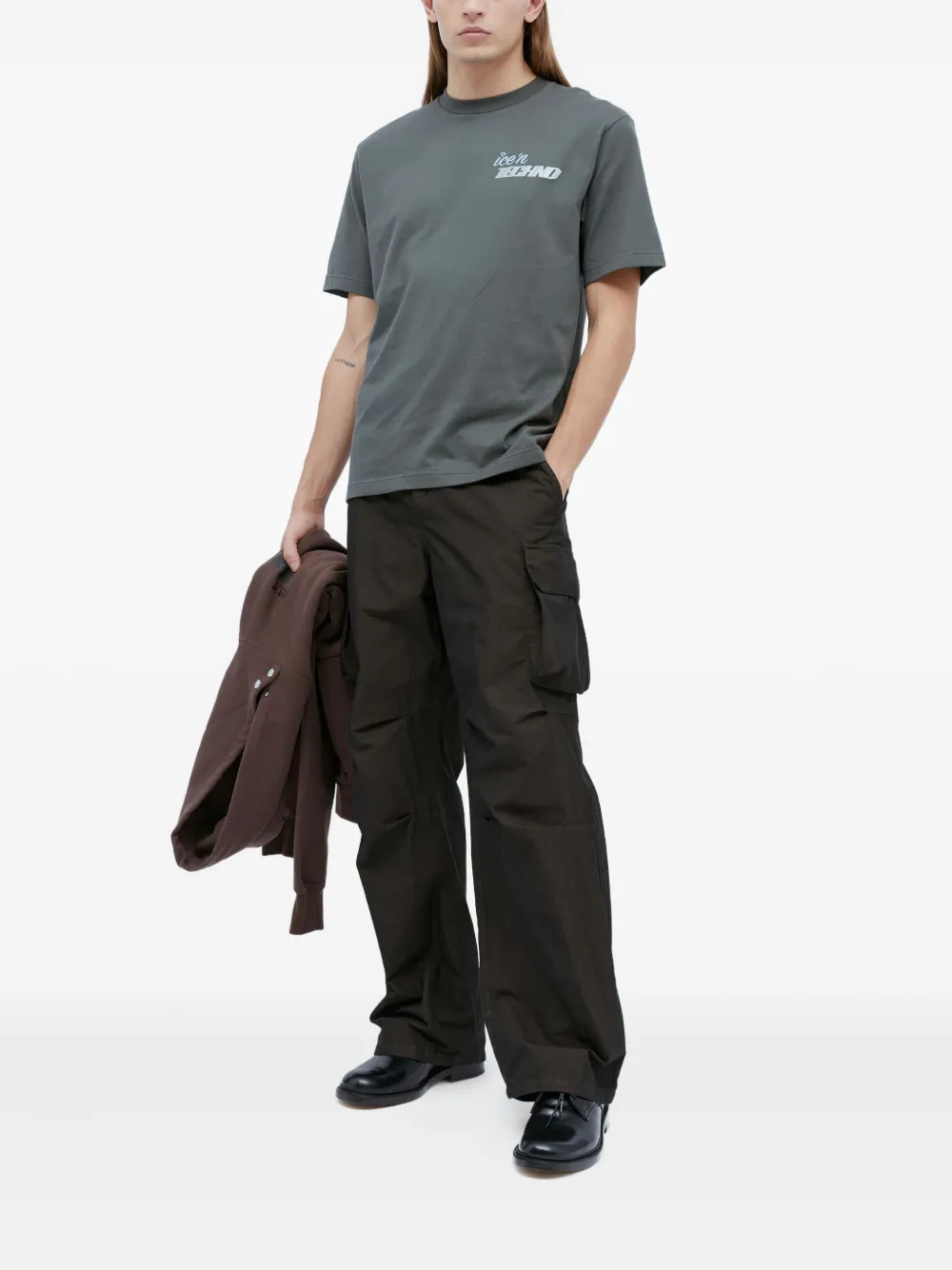 ICE & TECHNO T-shirt met logoprint met ronde hals - Grijs