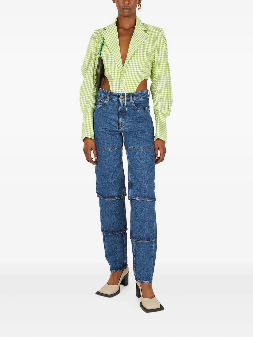 Ninamounah gingham padded-shoulder body - Groen