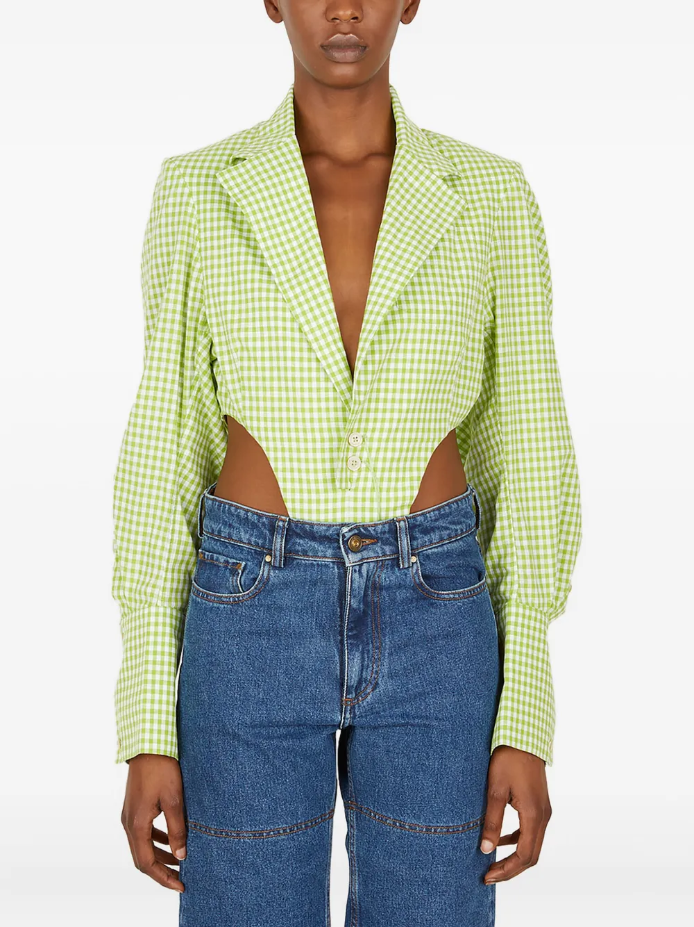 gingham padded-shoulder body
