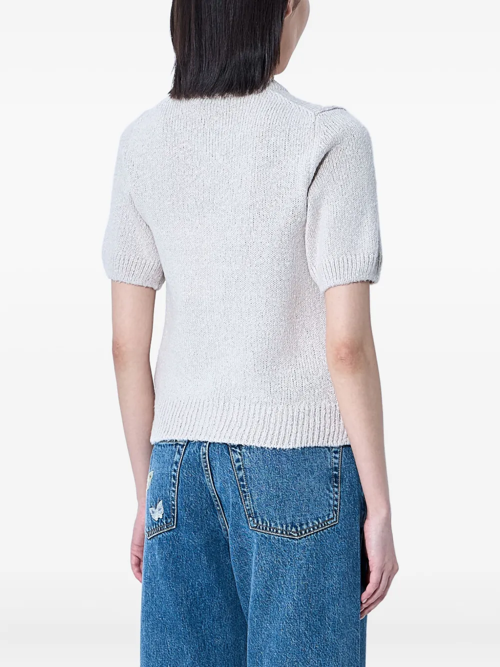 OUR LEGACY Zijden gebreide top met knopen Beige