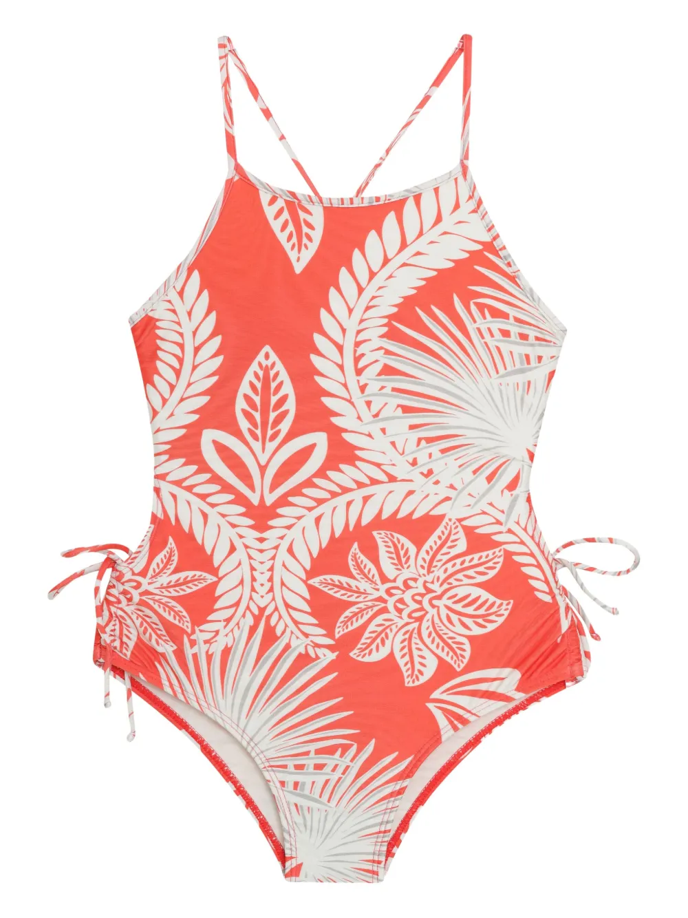 Lygia & Nanny Sally cross-back leaf-print swimsuit Oranje