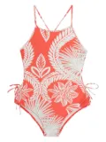 Lygia & Nanny Sally cross-back leaf-print swimsuit - Orange