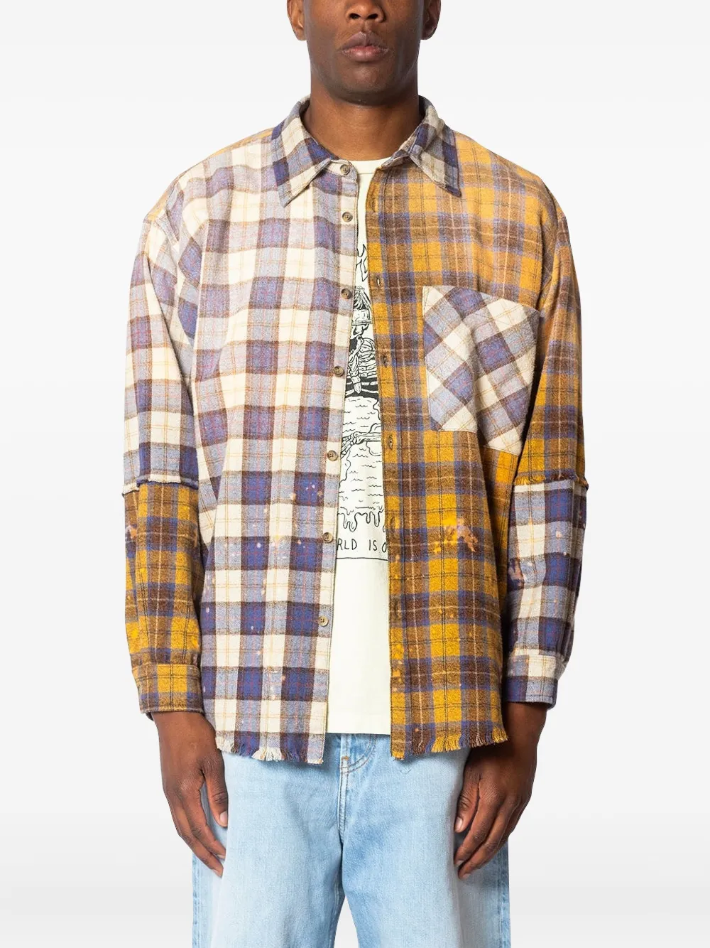 SATOSHI NAKAMOTO patchwork frayed check shirt | Yellow | Image 1
