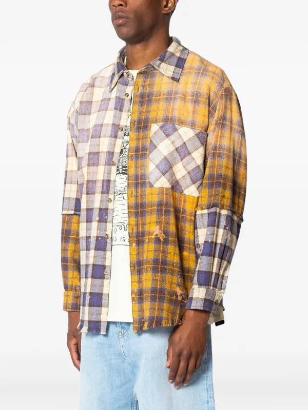 SATOSHI NAKAMOTO Patchwork Frayed Check Shirt | Yellow | FARFETCH CA