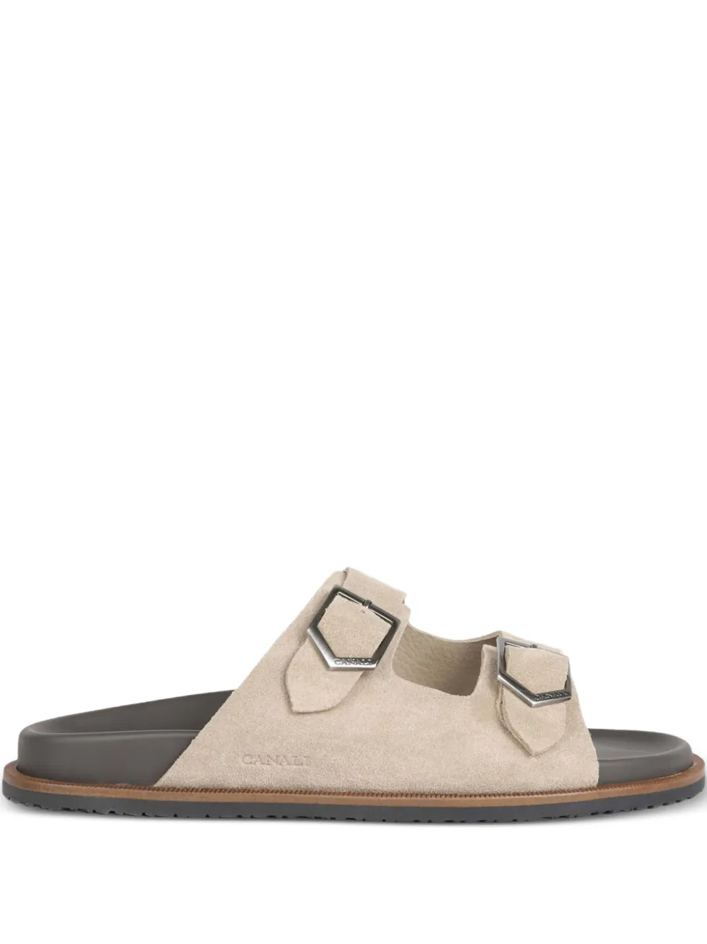 Canali double-buckle suede sandals Neutrals
