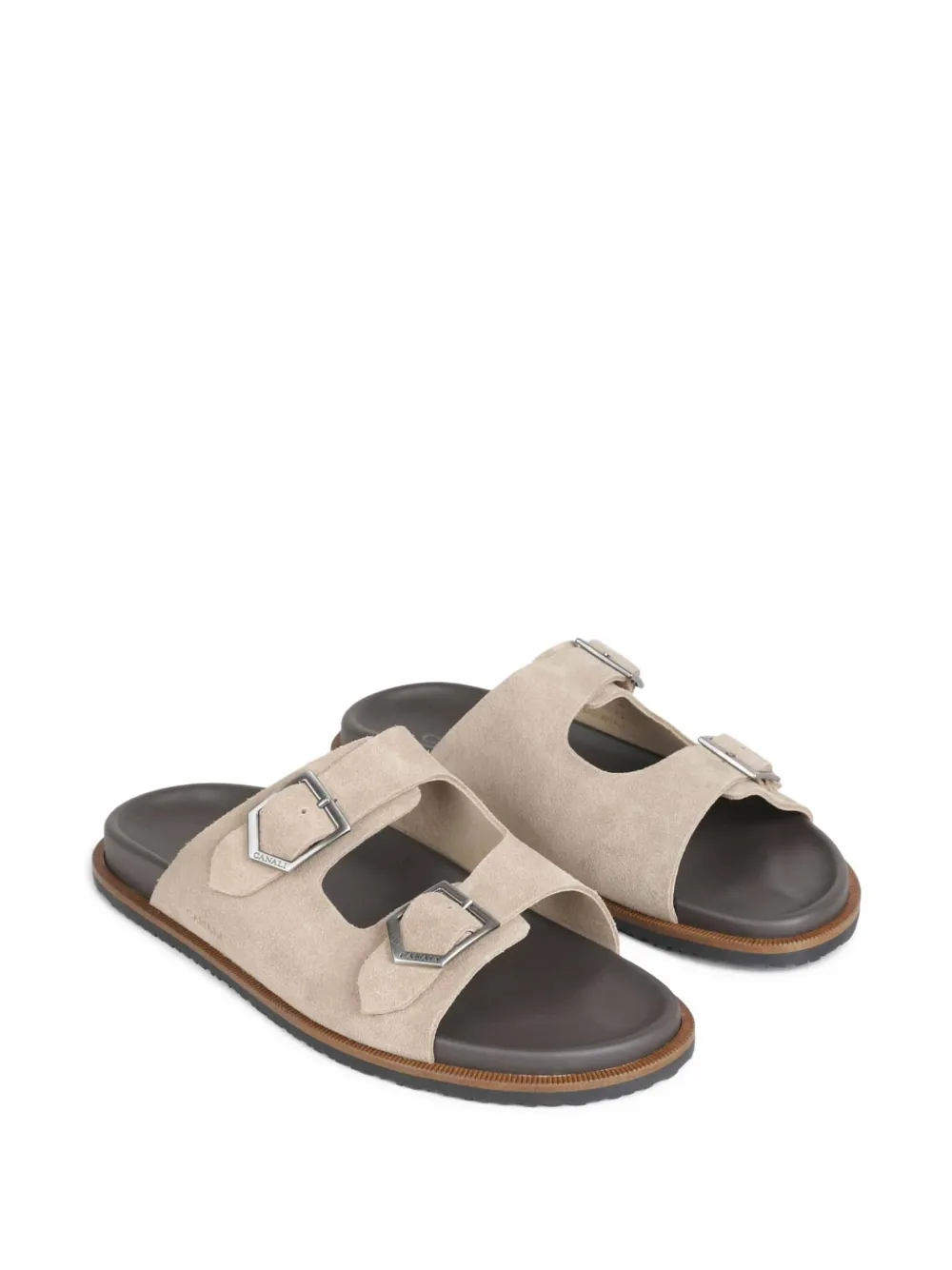 Canali double-buckle suede sandals Neutrals