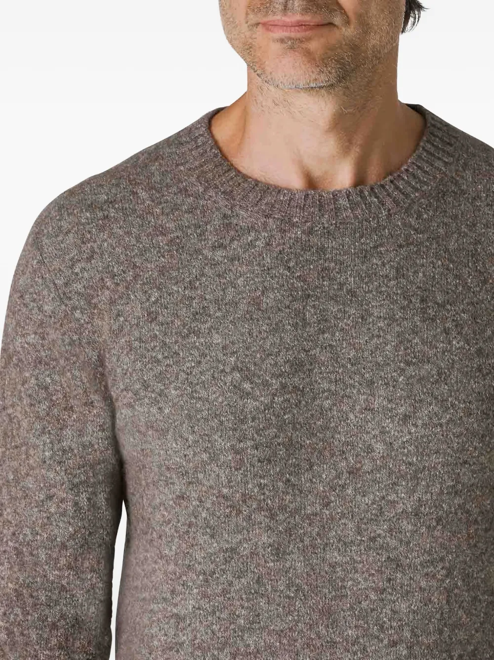 Kangra Cashmere Kangra Classic Round Neck Sweater With Ribbed Trim In Brown