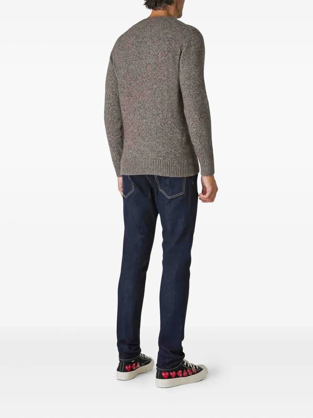 Kangra Cashmere Kangra Classic Round Neck Sweater With Ribbed Trim In Brown