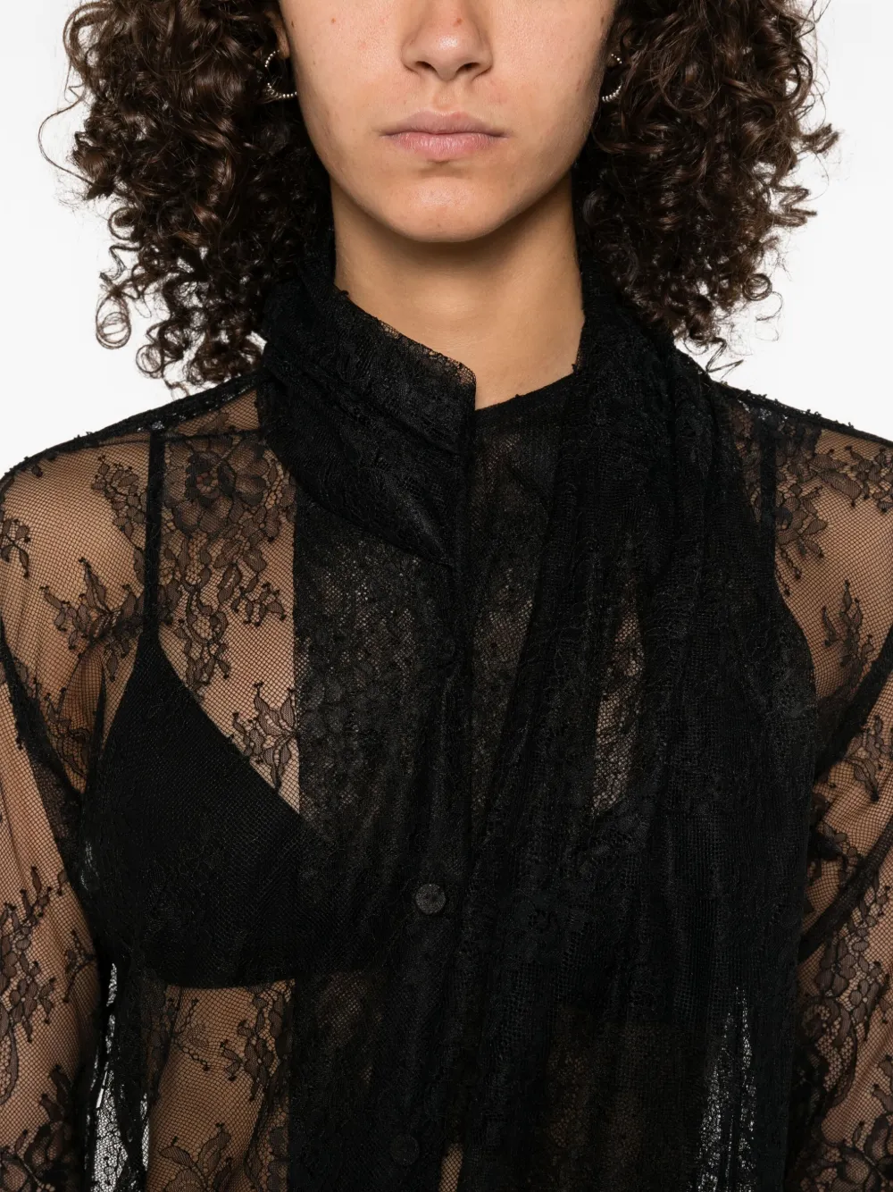 Alberta Ferretti lace high-neck shirt Zwart
