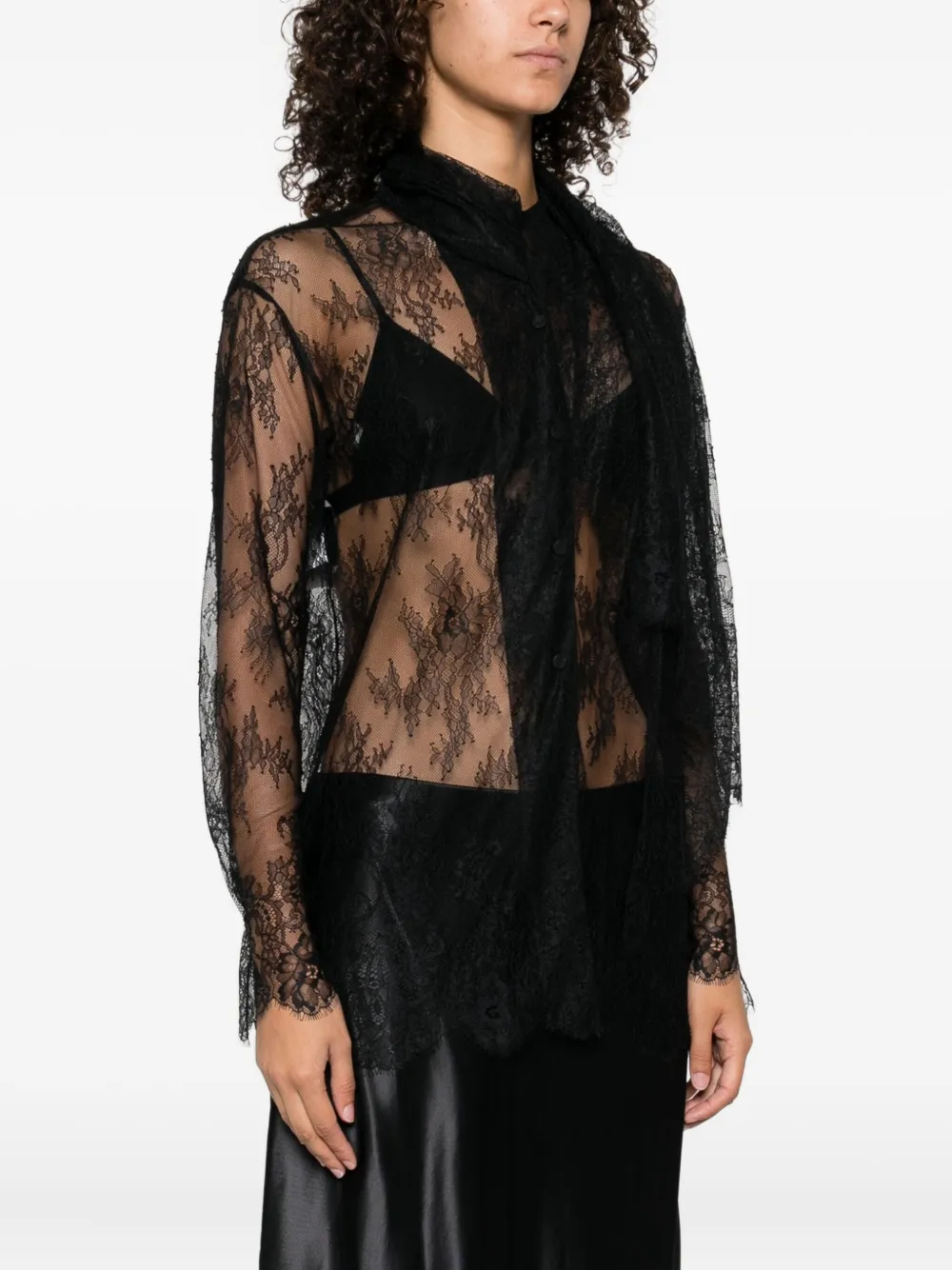 Alberta Ferretti lace high-neck shirt Zwart