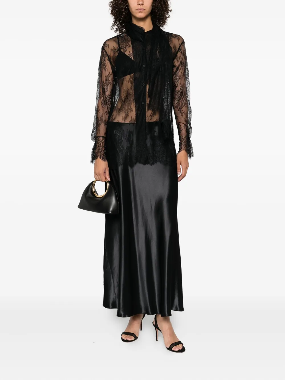 Alberta Ferretti lace high-neck shirt Zwart