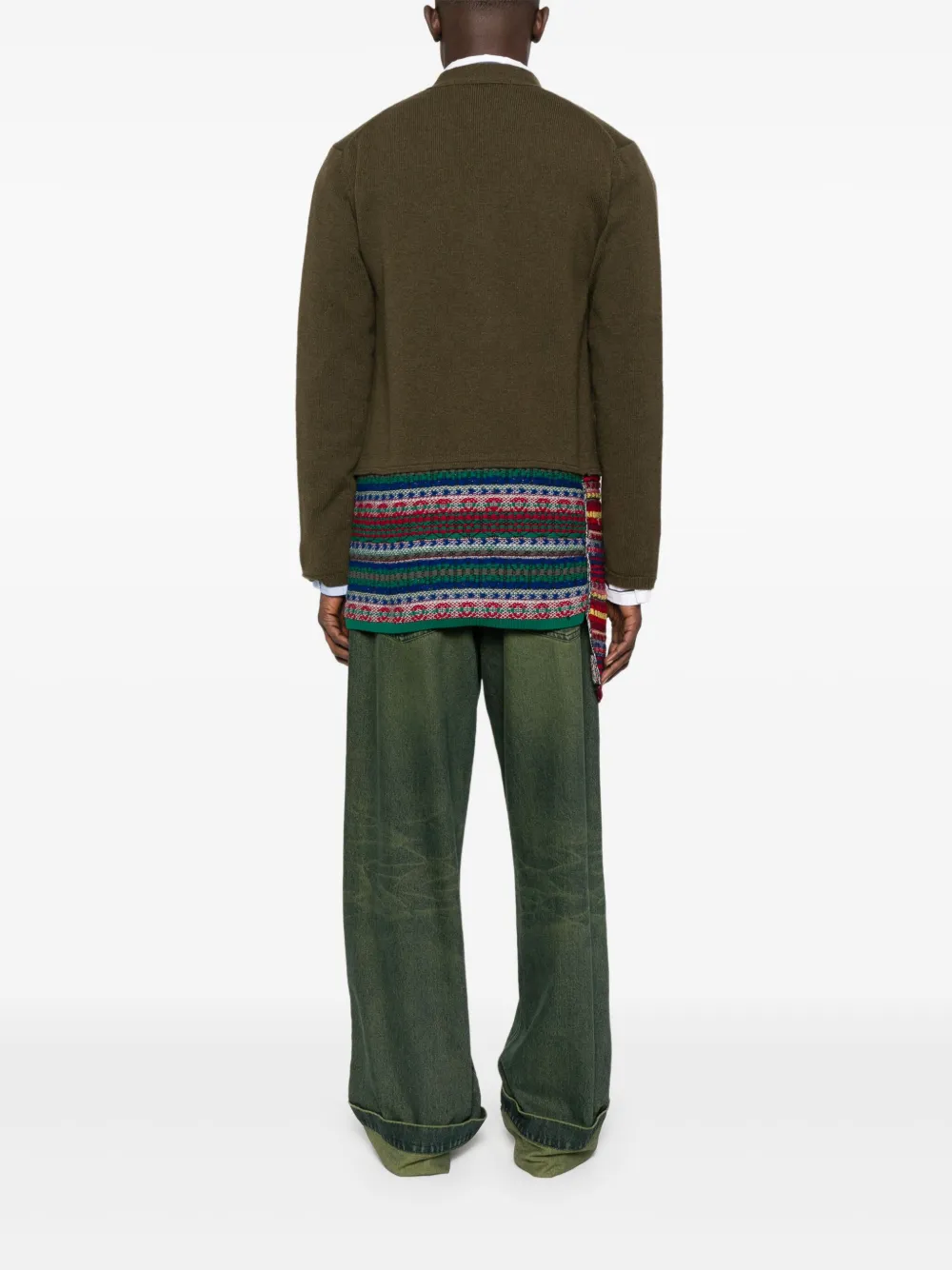 Comme Des Garçons Homme Deux Mens Khaki X Multi Contrast V-neck Wool-blend Cardigan In Green