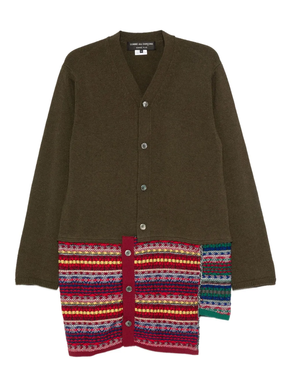 Comme Des Garçons Homme Deux Mens Khaki X Multi Contrast V-neck Wool-blend Cardigan In Green