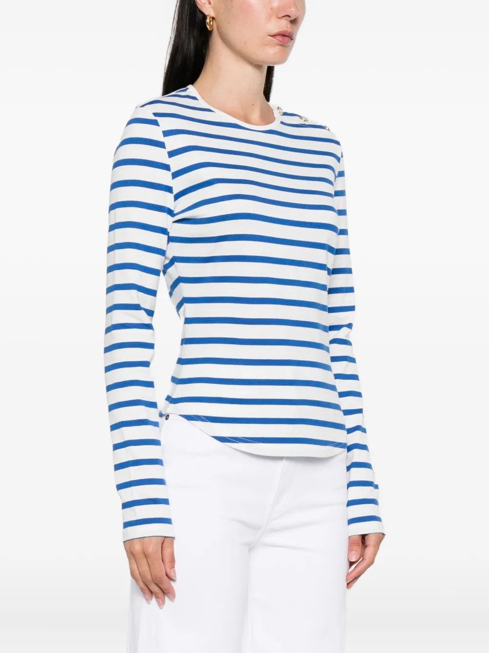 A.P.C. Gestreept T-shirt met knopen op de schouders Wit