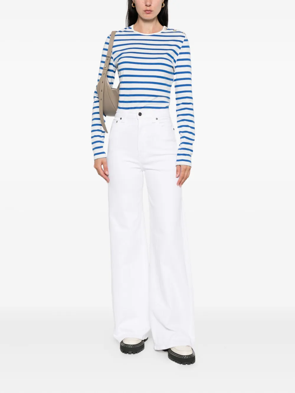A.P.C. Gestreept T-shirt met knopen op de schouders Wit