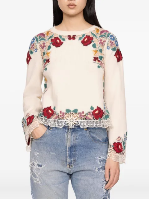 Sea Blusa com acabamento de renda e bordado