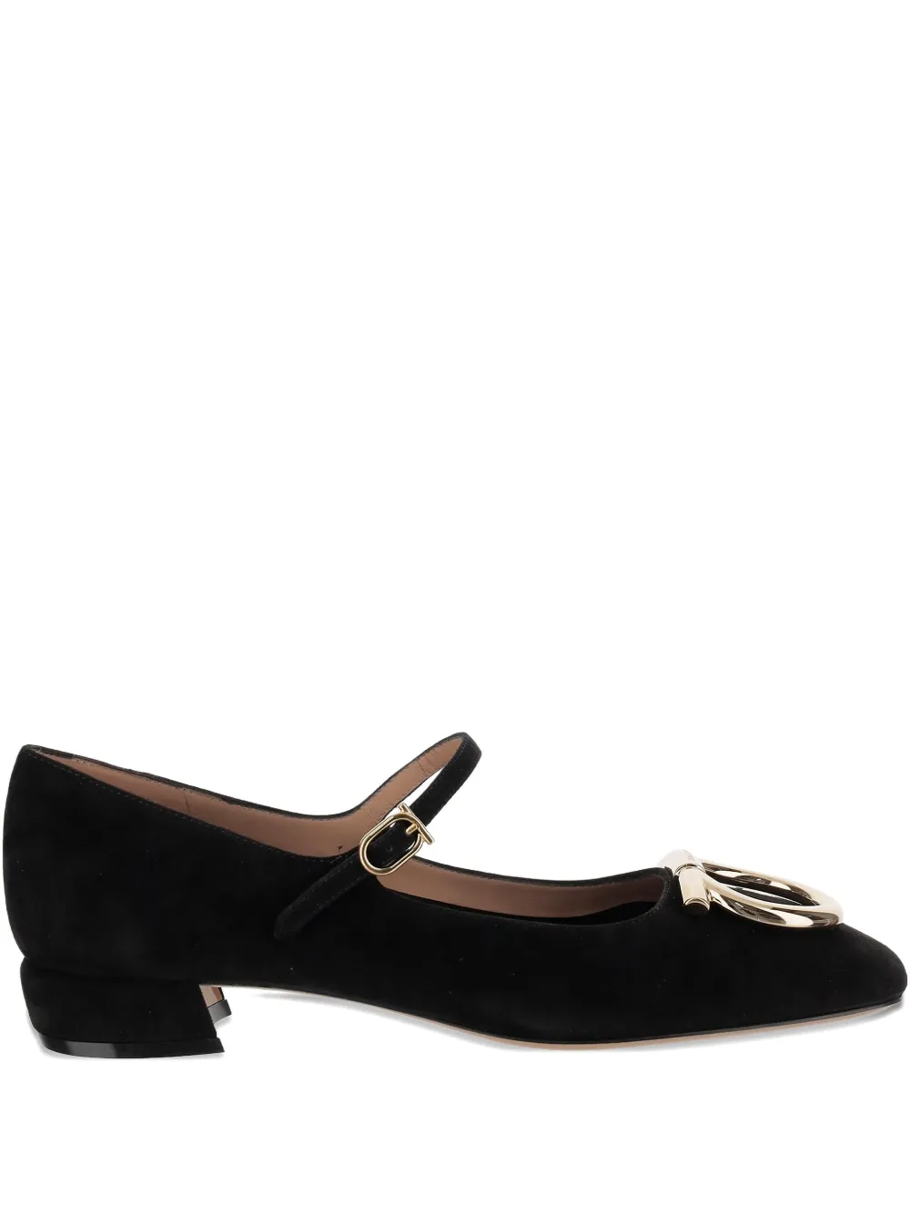 Ferragamo Suede Gancini Heeled Ballerina With Gold Hardware