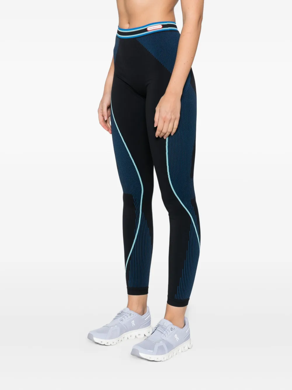 Casablanca Seamless High-waisted Leggings With Ribbed Texture Panels In Blue