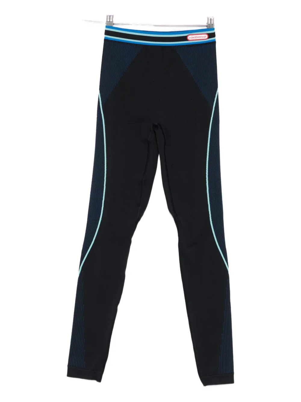 Casablanca Seamless High-waisted Leggings With Ribbed Texture Panels In Blue