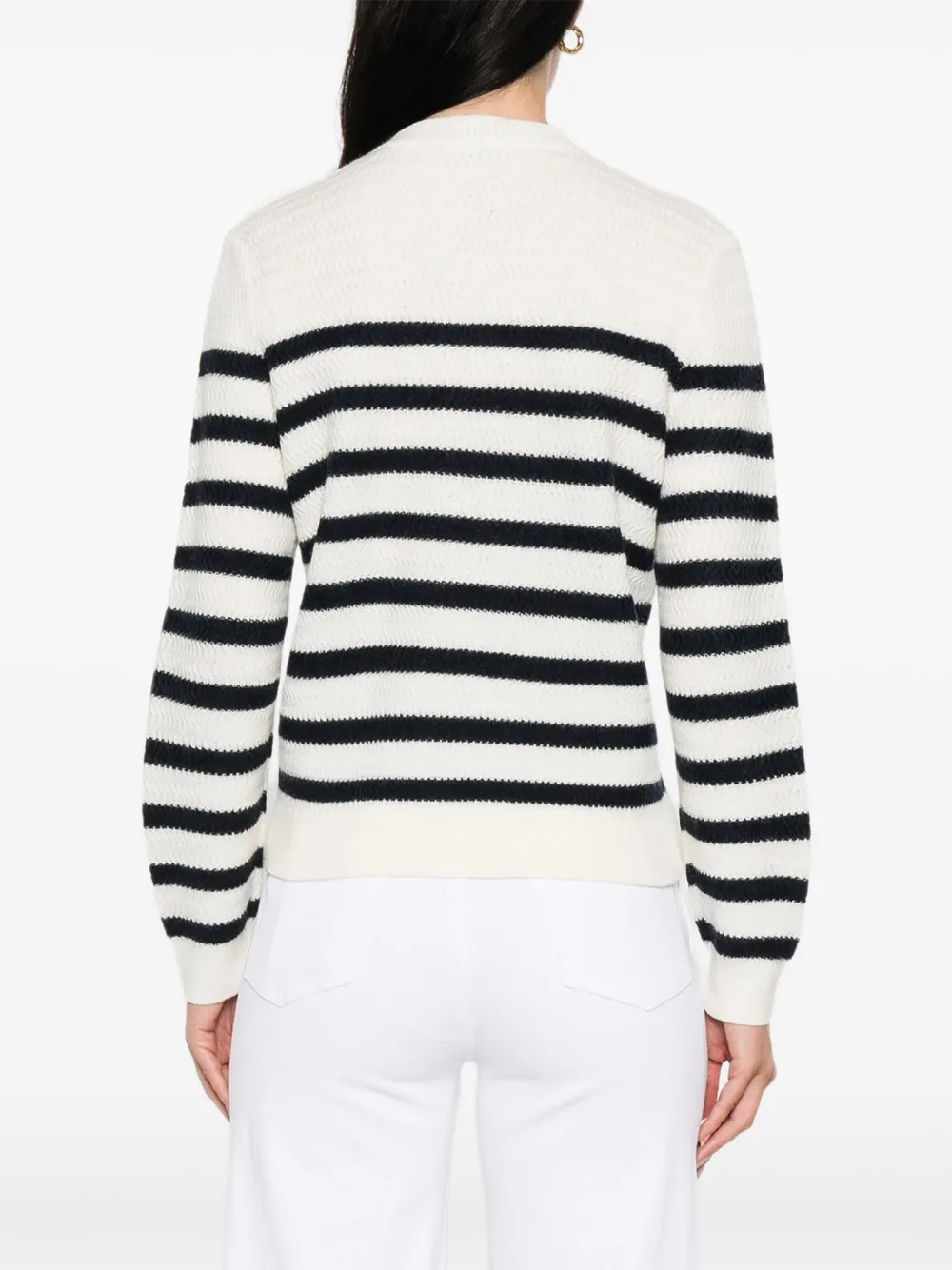 A.P.C. Gestreepte trui met knopen op de schouders Beige