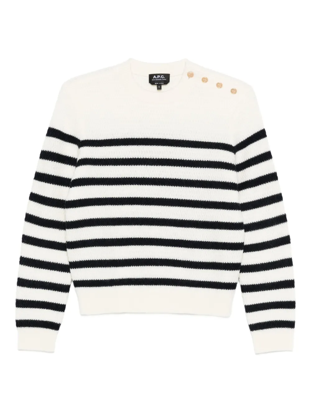 A.P.C. ストライプ ボタンショルダーセーター - ニュートラル A.P.C. ストライプ ボタンショルダーセーター - ニュートラル