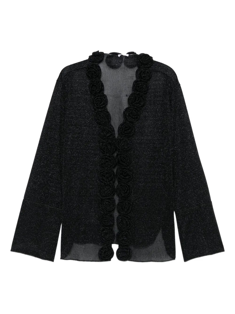 Oséree rose-embellished glitter-detail blouse - ブラック Oséree rose-embellished glitter-detail blouse - ブラック