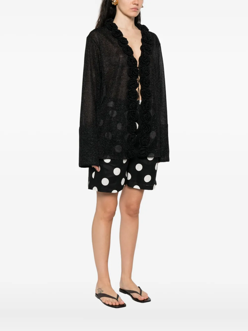 Oséree Blouse verfraaid met rozen en glitter Zwart