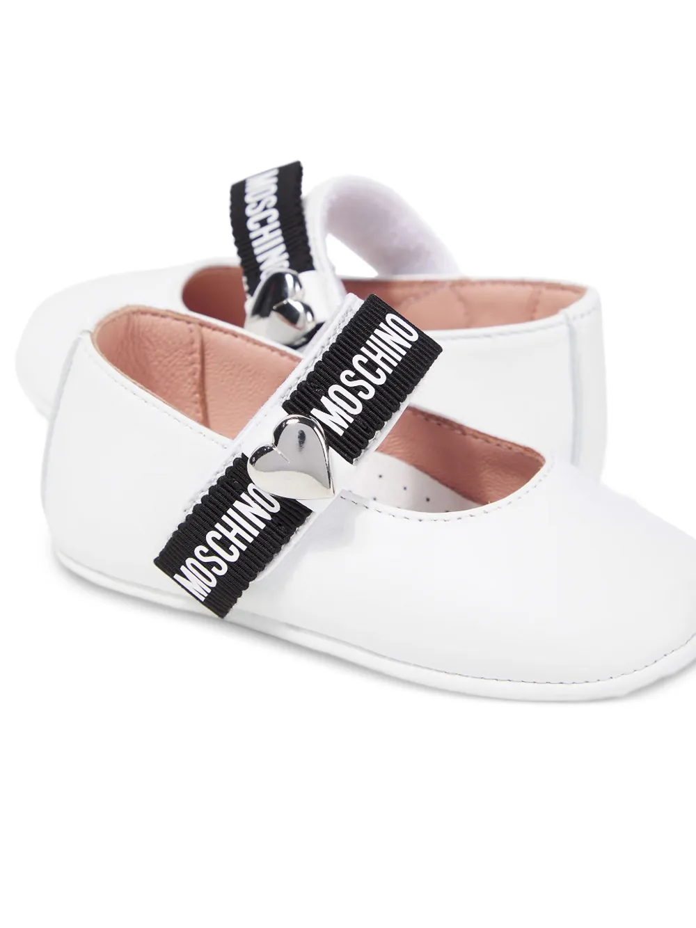 Moschino Kids heart-detail ribbon ballerina shoes Wit