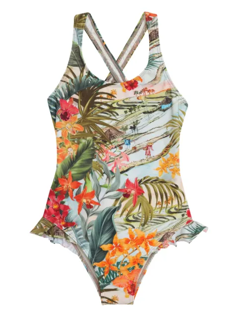 Lygia & Nanny crossover-strap ruffle-detail swimsuit