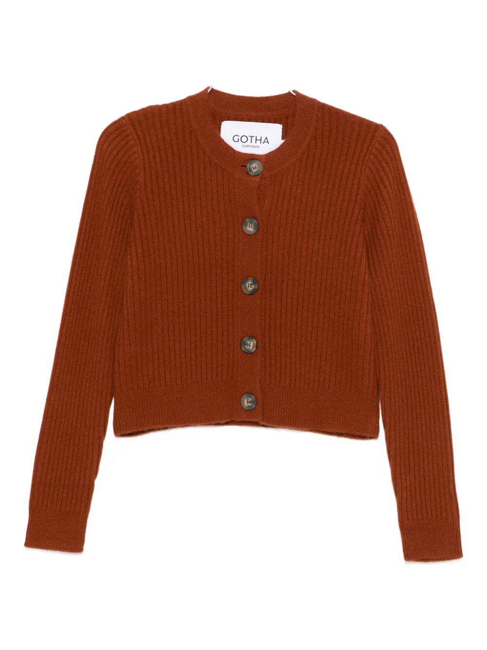 Gotha Ribbed Cardigan In Brown