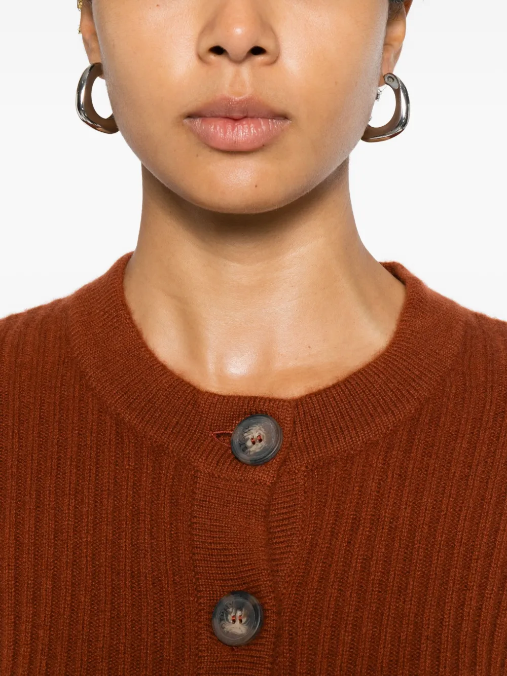 Gotha Ribbed Cardigan In Brown