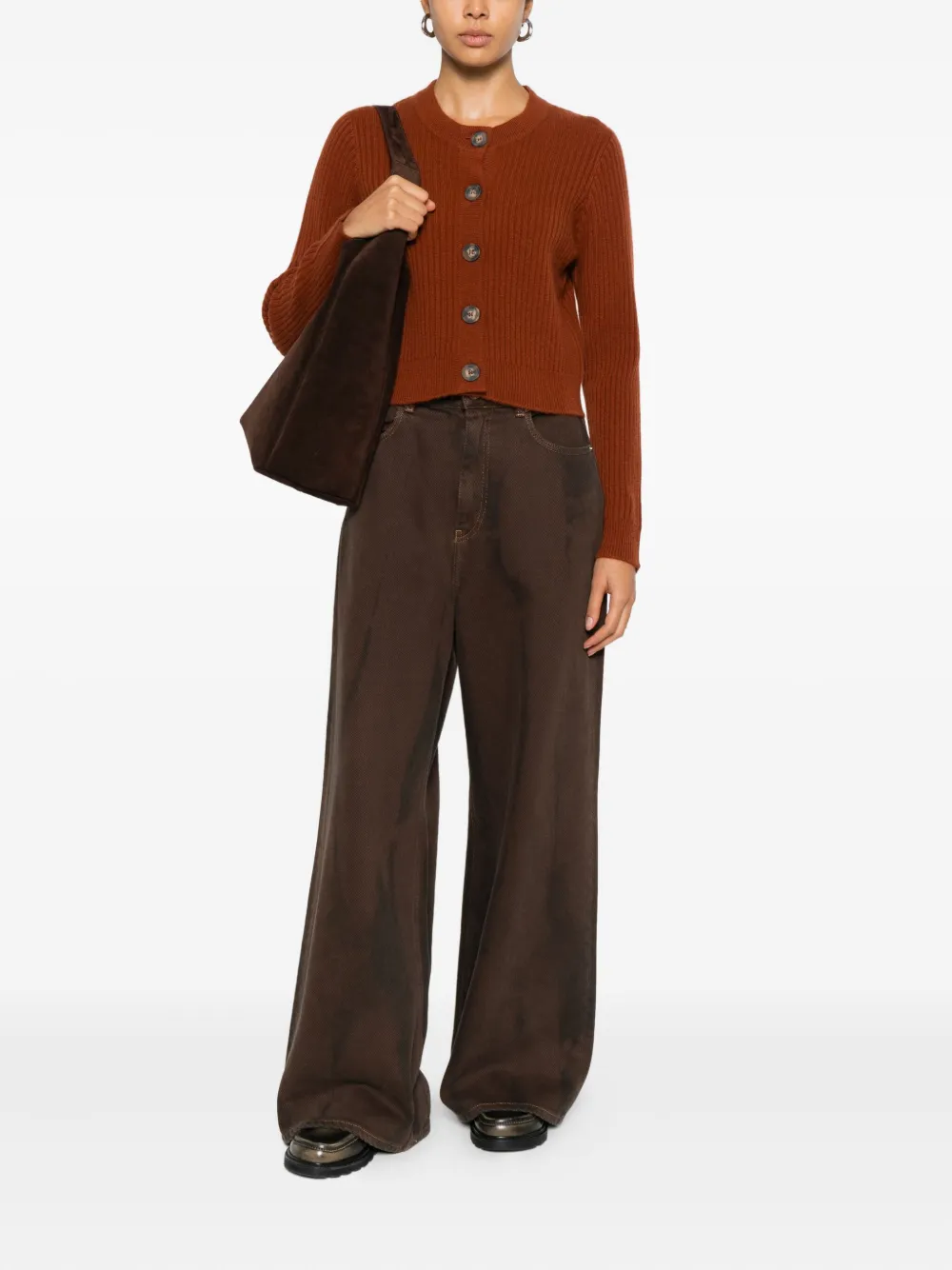 Gotha Ribbed Cardigan In Brown