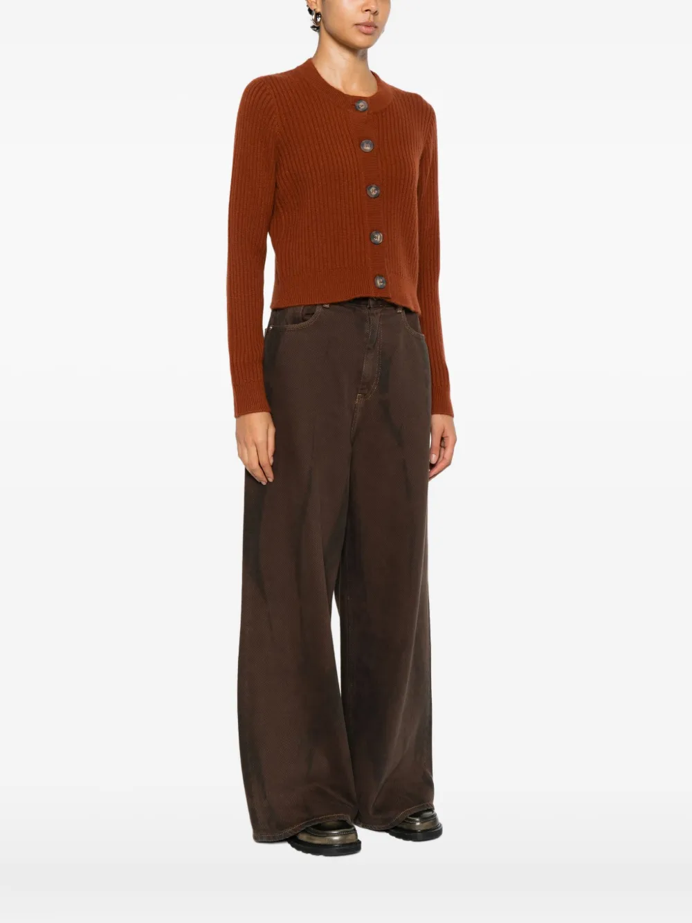 Gotha Ribbed Cardigan In Brown