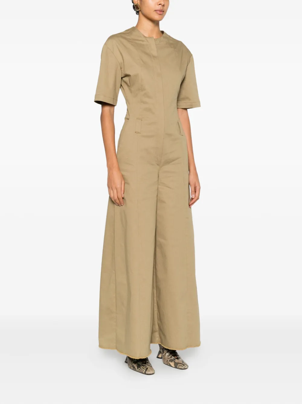  Thelatest Short-sleeve Jumpsuit - Brown 